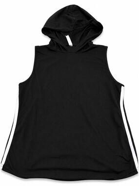 Women’s Black Sleeveless Hooded Tank Top White Side Stripes Size XL